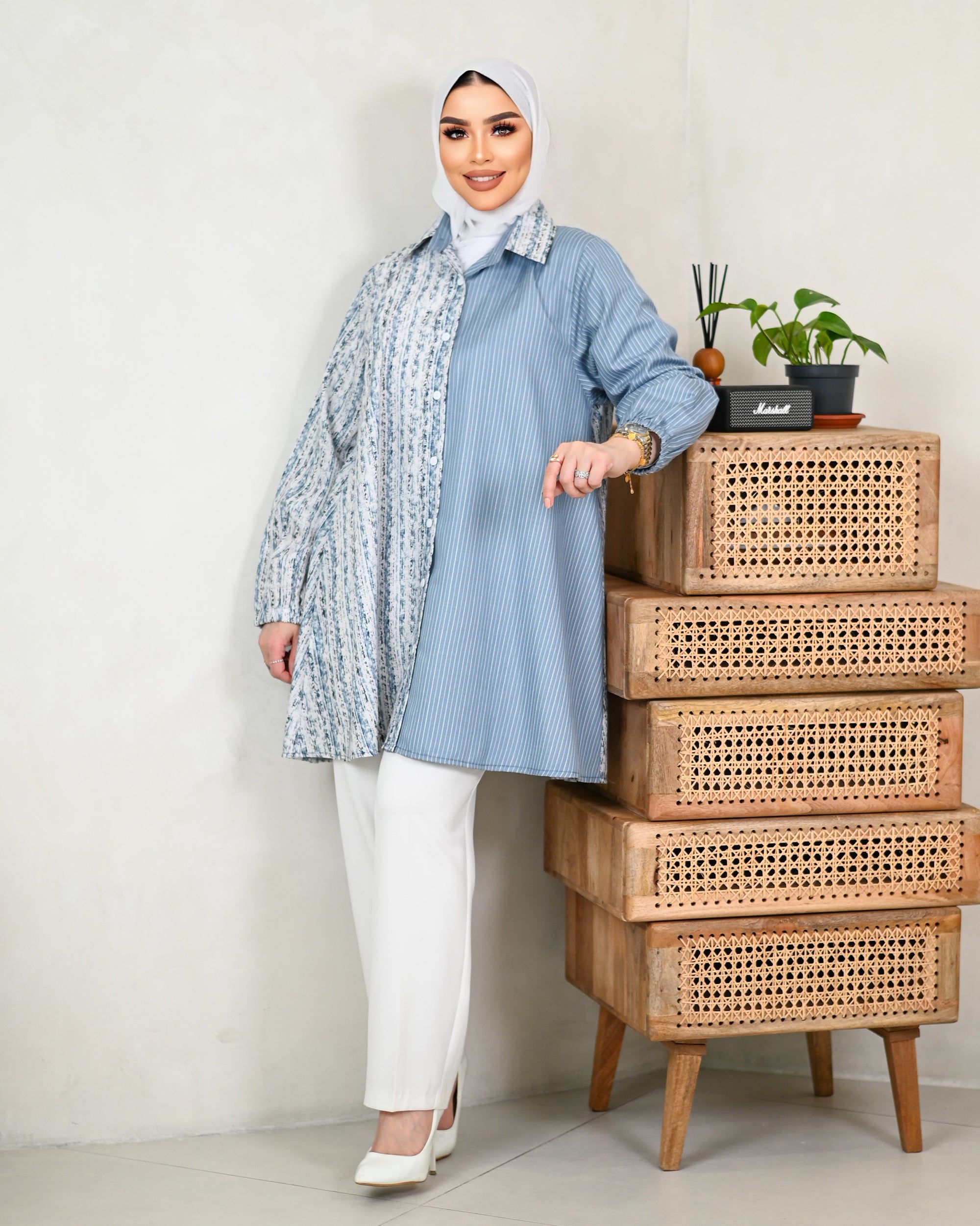 Textured Layered Cotton Shirt – Blue