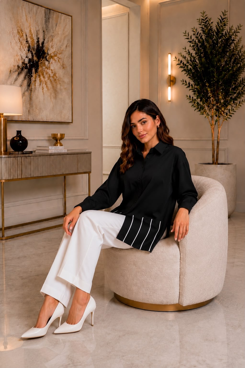 Striped-Hem Poplin Shirt – Jet Black